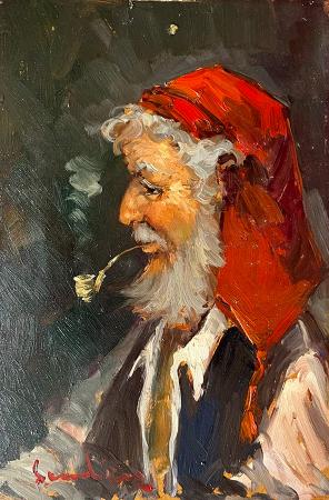 Art work by Ernesto Scudiero Uomo con pipa  - oil table 
